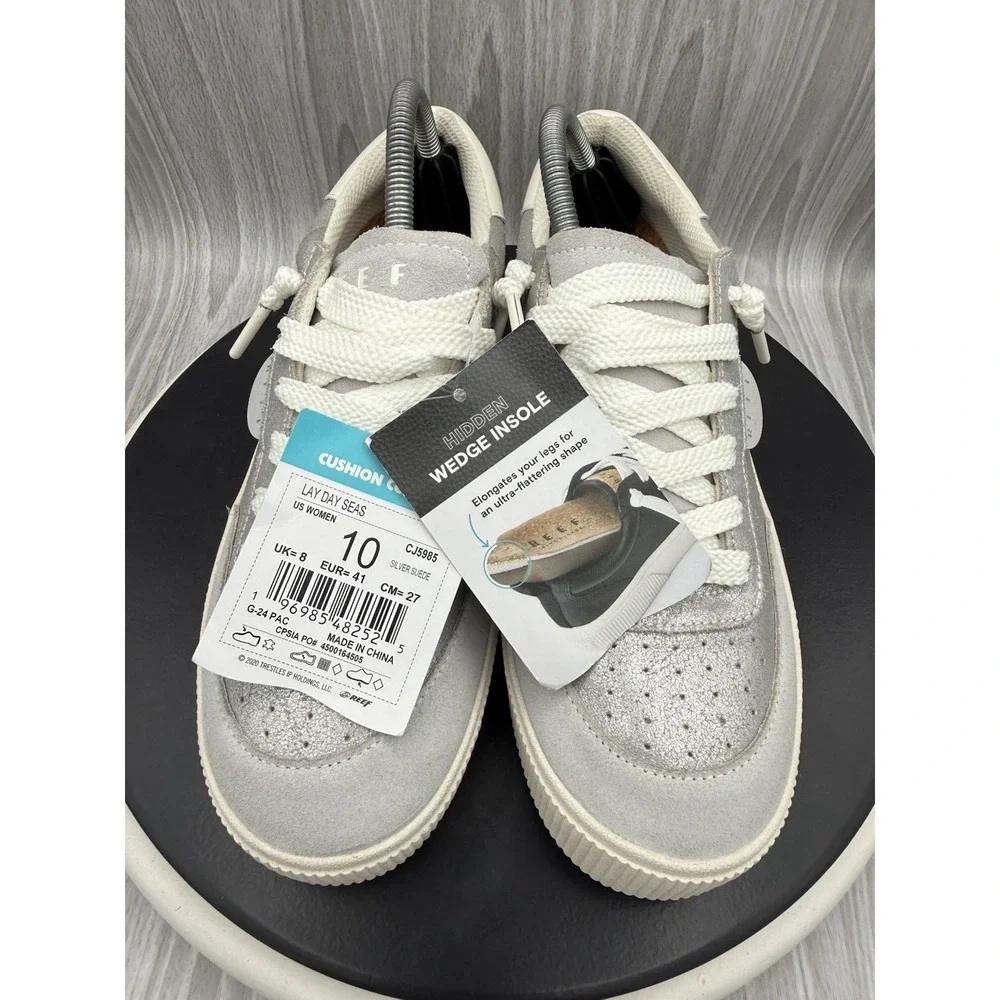 Reef Lay Day Seas Womens Size 10 Silver Suede Sneakers Casual Shoes CJ5985 NEW